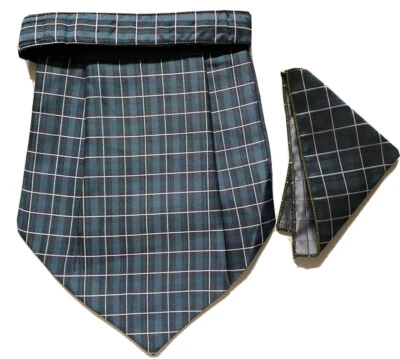 NEW GRAY white Men Silk Cravat+POCKET SQUARE Scarf Ascot Tie PARTY-PRE STITCHED - Image 1 of 4