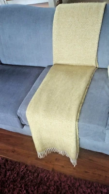 Klippan Woven Fringed Couch Throw Blanket Yellow 100% Lambs Wool Chevron Pattern - Image 1 of 4