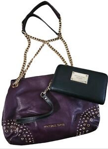 New Purple Accented In Gold Michael Kors handbag & slightly used MK Black Wallet