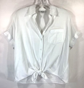 MADEWELL Size XXS Relaxed-fit Short-sleeve Tie-front Shirt WHITE Style H9920 - Picture 1 of 11