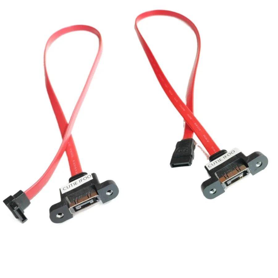 90 Degree Right Angle HDD SATA 3.0 6G Male Female Data Cable Screw Panel Mount - Image 1 of 4