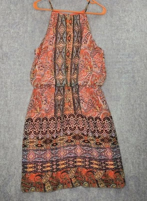 Halter Neck Sleeveless Paisley Print Womens Dress Orange & Multi Polyester Boho - Image 1 of 4