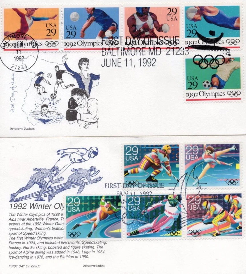 USA Topic Olympic 2 diff FDC Cover Lot#b5053 - Image 1 of 1