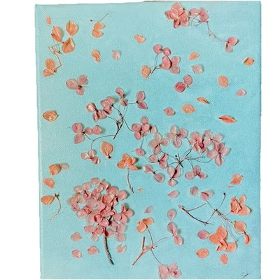 Arte contemporânea, flores secas reais em uma tela. Lona de algodão 8”x10” - Imagem 1 de 4