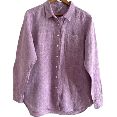 Camisa túnica de lino lavable LL Bean L abotonada costera abuela resort clásica Foto 1 de 4