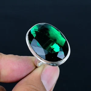 Chrome Diopside Oval Gemstone Ethnic 925 Sterling Silver Adjustable Ring VJ 1206 - Picture 1 of 4