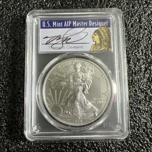 2019 SILVER EAGLE FIRST STRIKE PCGS MS70 1 OF 1000 Thomas Cleveland Native - Imagen 1 de 2