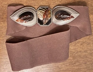 VTG Gutos W Germany Fashion Belt Bkl 2Tone Translucent Leaf Brown Sz29-30 2.4”W - Picture 1 of 5