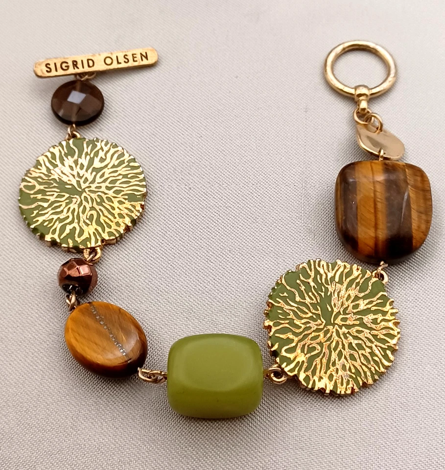 Pulsera de piedras preciosas Sigrid Olson ojo de tigre, piedra verde, tono dorado 8" Foto 1 de 4