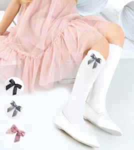 Girls Knee High Socks White with Bow School Communion Wedding Bridesmaid 2-14yrs - Picture 1 of 3