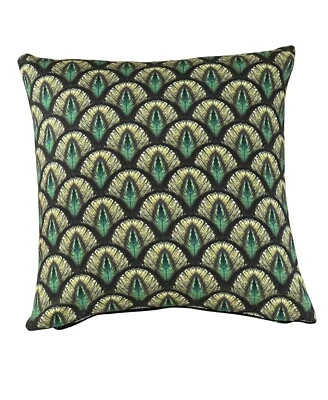 Peacock Feathers Green Cushion Cover Geometric Retro Pattern Art Decor 16x16 in - Image 1 of 2
