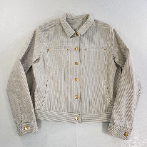 OFF WHITE Giacca sportiva Ann Klein donna media Seersucker grigio gessato leggera vintage