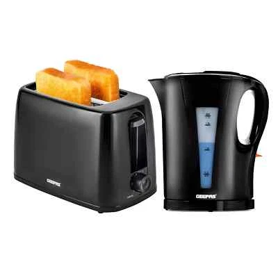 2200W 1.7L Electric Kettle & 650W 2 Slice Bread Toaster Kitchen Combo Set Black - Image 1 of 4