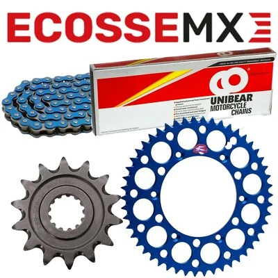 Cadena de alta resistencia azul Husqvarna FE450 Unibear y kit de piñón azul Renthal Foto 1 de 4