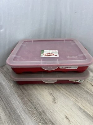 Sterilite Ornament Red Storage Case Holds 20 3.5" Christmas Ornaments Lot Of 2 - Image 1 of 4