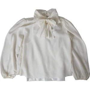 DOLCE & GABBANA Kids Top White Silk Ascot Collar Long Sleeves s. Tag 4 370usd - Picture 1 of 6