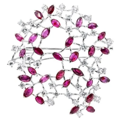 6.32TCW Marquise Red Ruby & Round White Sapphire Abstract Open Work Women Brooch - Image 1 of 4
