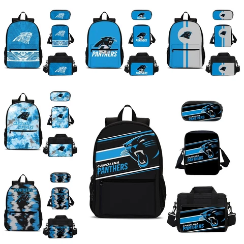 Carolina Panthers 4PCS Backpack Lunch Box Bookbags Kids Pencil Case Set Gifts Cover
