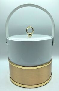 Vintage Georges Briard Vinyl Ice Bucket White and Gold MCM Hollywood Regency