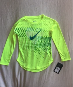 NWT NIKE Girls L/S Dri-Fit T Shirt Volt Yellow Athletic top Size 4 - Picture 1 of 1