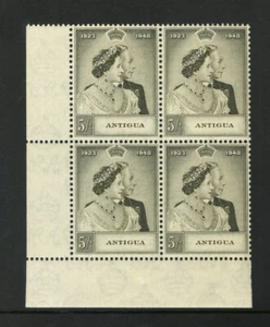 M1228 Antigua 1949 SG113 - 1949 Silver Wedding 5/- in a corner block of 4. - Picture 1 of 2
