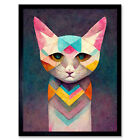Geometric Multicoloured Pastel Cat Painting Framed Wall Art Picture Print 12X16