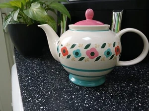 WHITTARD OF CHELSEA LARGE TEAPOT - pink blue white flowers - Picture 1 of 5