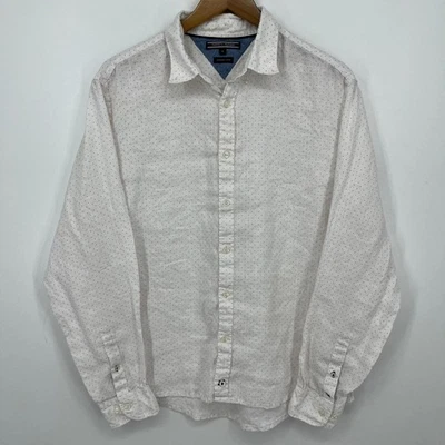 Tommy Hilfiger Long Sleeve Button Shirt Men's XL White Polka Dot Premium Linen - Image 1 of 4