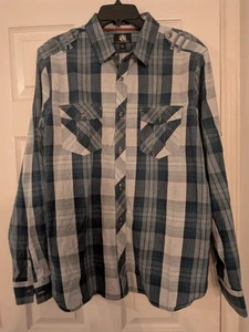 Rock & Republic Plaid Button Down Shirt Mens XL Long Roll Tab Sleeve Pockets - Picture 1 of 6