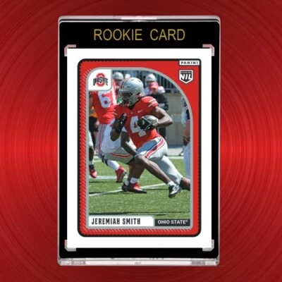 2024 Panini NIL Jeremiah Smith primera tarjeta de la Universidad Estatal de Ohio #57 en mano Foto 1 de 4