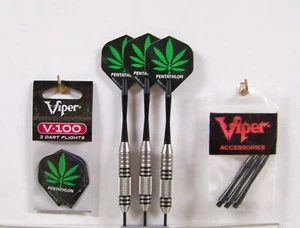 Darts Viper Silver Thunder 24 gram Steel Tip Dart Set with 6 Pot Leaf Flights - Picture 1 of 5