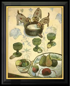 Gauguin THREE PUPPIES Oil Painting 18x24 Framed Textured Canvas **SALE - Picture 1 of 3
