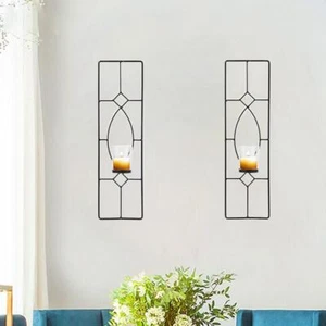 2 Pieces Wall Sconce Candle Holder Candlestick Wrought Iron Tea Light Wall - Picture 1 of 7