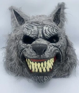 Máscara facial gris hombre lobo malo de Halloween con mandíbula móvil boca juegos con disfraces - Imagen 1 de 4