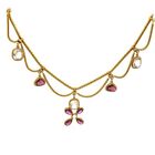 21kt Gold Garnet Double Chain Floral Motif Dangle Vintage Necklace 17k Pendants