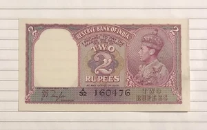 India 2 Rupias 1937 P-17a aUNC sin agujero de alfiler! - Imagen 1 de 2