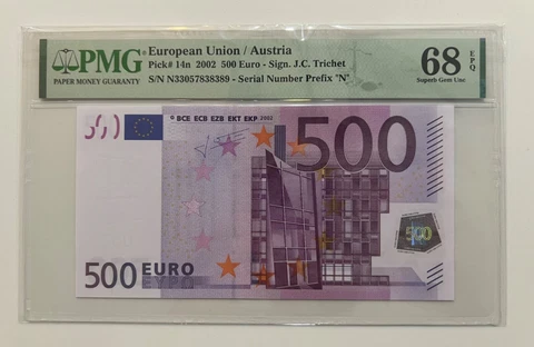 European Union 2002 Austria 14n 500Euro PMG68 EPQ Cover