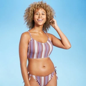 Women's Lightly Lined Longline Bralette Bikini Top Shade & Shore Pink Purple 34B - Picture 1 of 1