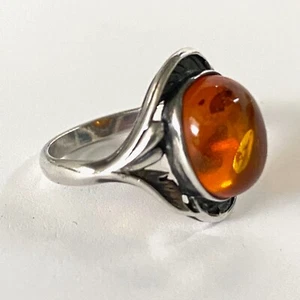 Vintage AMBER baltic Sterling Silver 925 Art Deco nouvea setting ring size 5.5 - Picture 1 of 8