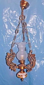 Antico elegante lampadario bronzo ceramica stile Liberty x studio salotto camera - Imagen 1 de 7