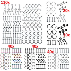 Lot Body Jewelry Piercing Kit Eyebrow Navel Belly Tongue Lip Bar Nose Ring Bar - Picture 1 of 24