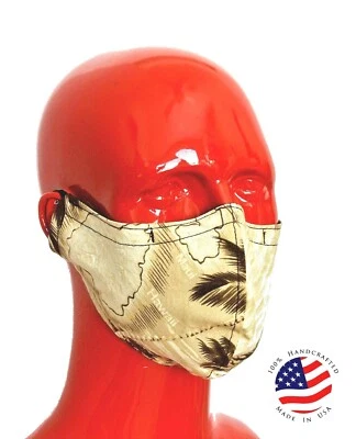 Hawaiian Print Fabric Face Mask Filter Pocket Brown Kahuku - Image 1 of 4