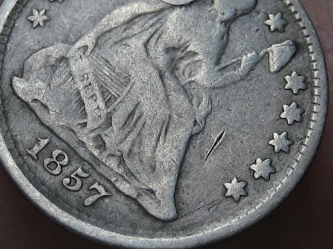 1857 P Seated Liberty Half Dime- Philadelphia, VG/Fine Details Cover