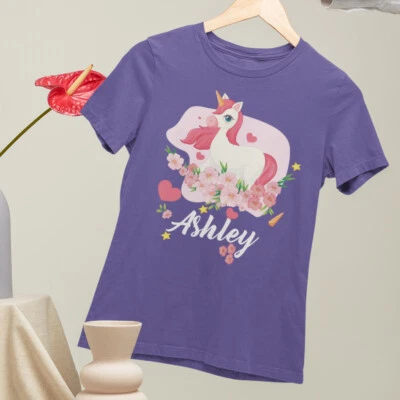 Personalised Custom Printed Unicorn T-shirt Your Name Horn Rainbow Animal Gift - Image 1 of 4