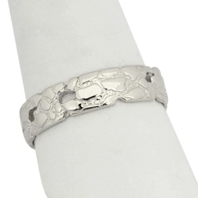 Solid 18K White Gold Nugget Ring Band, 5mm Mens Gold Ring, Sizes 1 – 15 - Image 1 of 4