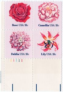 Scott #1879a (1876-79) Flowers Plate Block of 4 Stamps - MNH