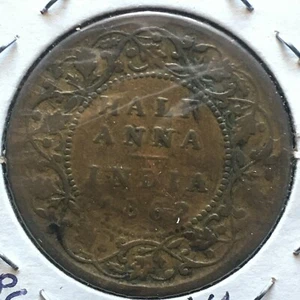 India-British 1862 1/2 Anna Y-8 A404 - Picture 1 of 2