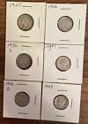 Lot Of 6 Silver Mercury Dimes 90% Silver: 1925, 1926, 1936, 1938, 1942, 1945