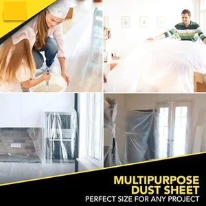 Large Dust Sheets 4x5m Decorating Painters Clear Plastic Polythene Covers - Picture 1 of 10