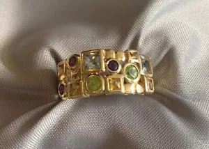 14K Yellow Gold Ring Multi Color Stones 4.95g Size 7.75 - Picture 1 of 15